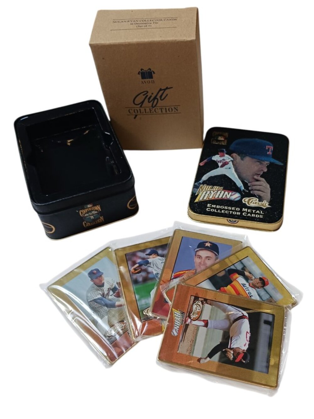 Vintage 1995 Nolan Ryan Avon Collector Tin Set 5 Metal Cards NIB
